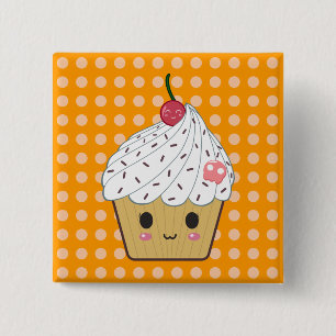 Kawaii Cupcake with Pink Sugar Skull and Cherry 15 Cm Square Badge