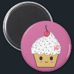 Kawaii Cupcake with Pink Sugar Skull and Cherry Magnet<br><div class="desc">A cute cupcake with a little cherry on top. Customise the item by changing the background colour,  rearranging the elements or adding your own images and texts!</div>