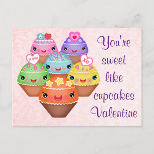 Kawaii Cupcakes Valentine's Day Postcard