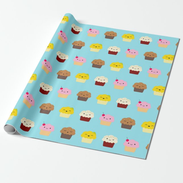 Kawaii Cupcakes Wrapping Paper (Unrolled)