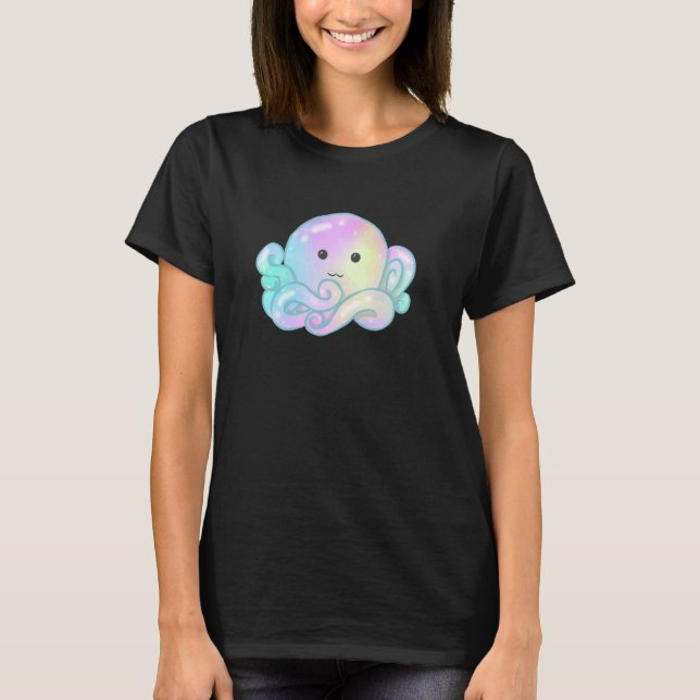 Kawaii Cute Aesthetic Happy Pastel Galaxy Octopus T-Shirt (Front)
