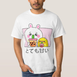Kawaii cute anime bunny and duck drinking bubble t T-Shirt