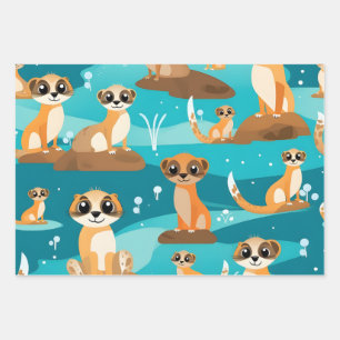 Kawaii Cute Baby Meerkats Wrapping Paper Sheet