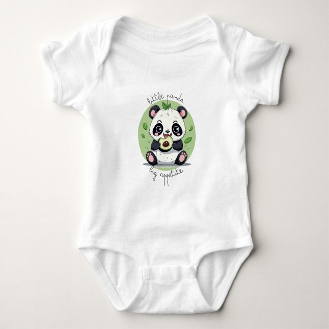 Kawaii Cute Baby Panda Eating Avocado Bodysuit (Front)