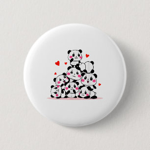 Kawaii Cute Baby Panda Pile With Red Hearts Valent 6 Cm Round Badge