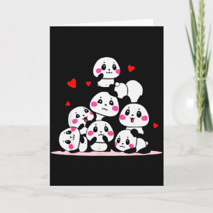 Kawaii Cute Baby Panda Pile With Red Hearts Valent Card