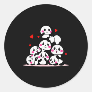 Kawaii Cute Baby Panda Pile With Red Hearts Valent Classic Round Sticker