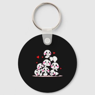 Kawaii Cute Baby Panda Pile With Red Hearts Valent Key Ring