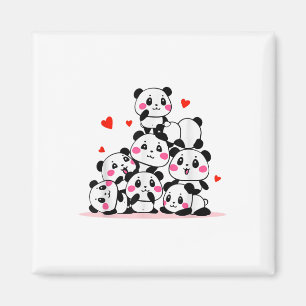 Kawaii Cute Baby Panda Pile With Red Hearts Valent Magnet
