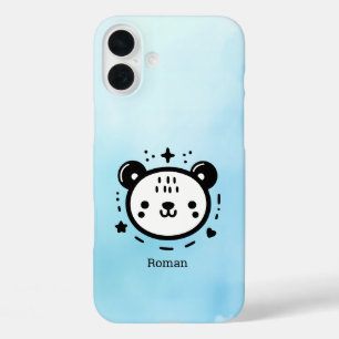 Kawaii cute Bear Face - Kawaii Minimalist Line Art iPhone 16 Plus Case