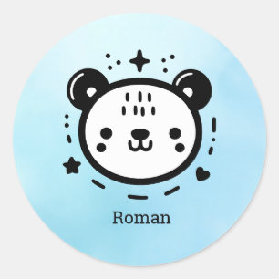 Kawaii cute Bear Face - Kawaii Minimalist Line Art Classic Round Sticker