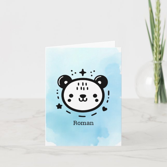 Kawaii cute Bear Face - Kawaii Minimalist Line Art Thank You Card (Front)