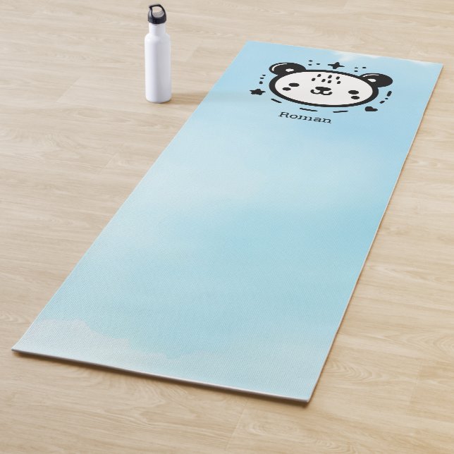 Kawaii cute Bear Face - Kawaii Minimalist Line Art Yoga Mat (In Situ)