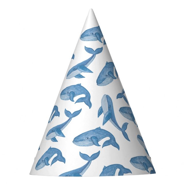 Kawaii Cute Blue Whales Pattern. Party Hat (Front)
