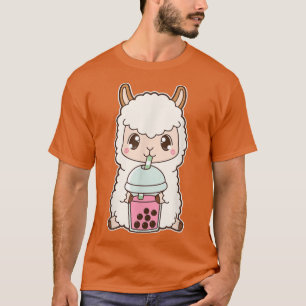 Kawaii Cute Boba Llama Alpaca Strawberry Bubble Mi T-Shirt