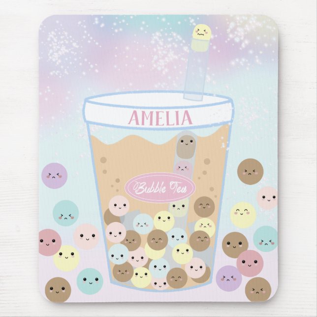 Kawaii Cute Bubble Pearl Milk Tea Tapioca Boba Mouse Pad (Front)