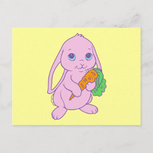 Kawaii Cute Cartoon Bunny Rabbit Carrot Postcard
