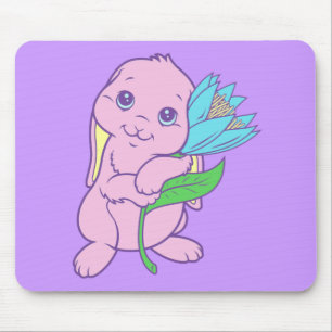 Kawaii Cute Cartoon Bunny Rabbit Flower Mouse Pad