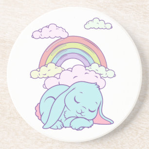 Kawaii Cute Cartoon Bunny Rabbit Rainbow Coaster