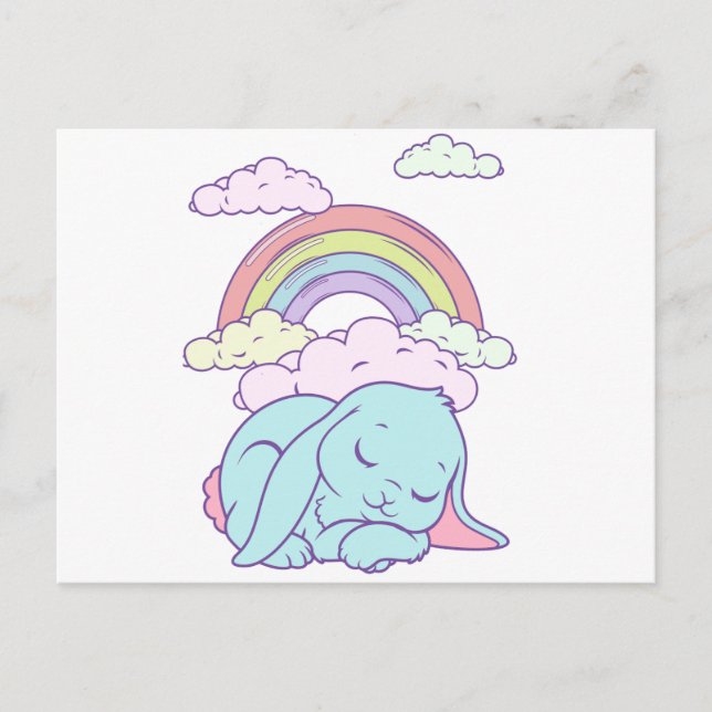 Kawaii Cute Cartoon Bunny Rabbit Rainbow Postcard (Front)