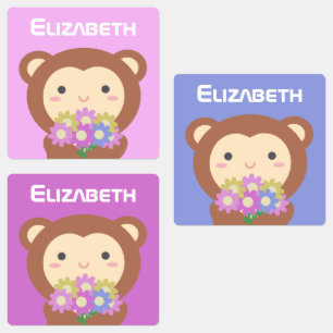 Kawaii Cute Cartoon Monkey Colorful Flowers Kids