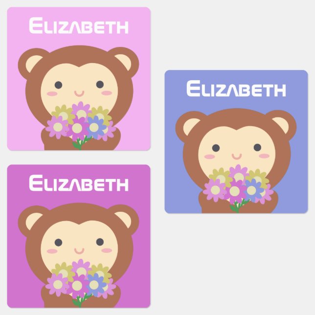 Kawaii Cute Cartoon Monkey Colourful Flowers Kids (Group)