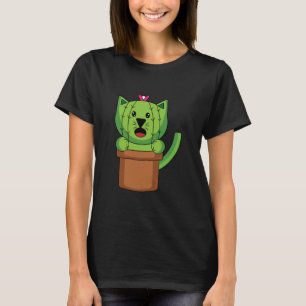 Kawaii Cute Cat Cactus Plant Pet   T-Shirt