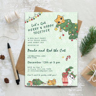 Kawaii Cute Cat & Christmas Tree Invitation