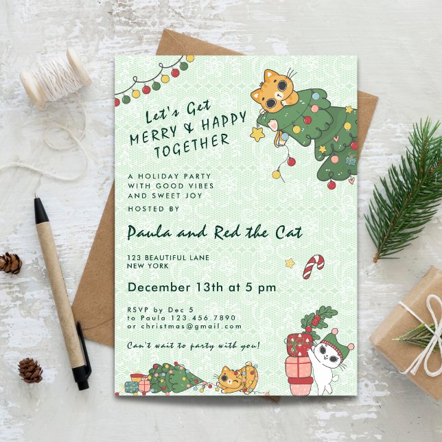 Kawaii Cute Cat & Christmas Tree Invitation (Kawaii Cute Cat & Christmas Tree Invitation)