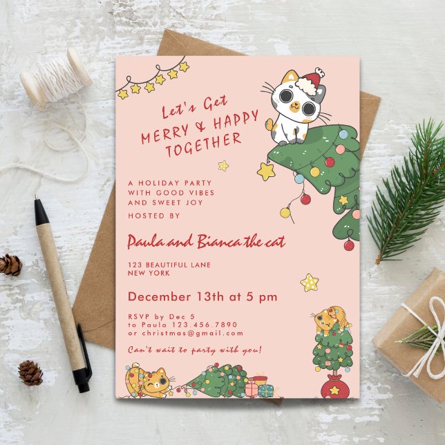 Kawaii Cute Cat & Christmas Tree Invitation (Kawaii Cute Cat & Christmas Tree Invitation)