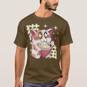Kawaii Cute Cat Kitten Eating Ramen Noodles Japan T-Shirt