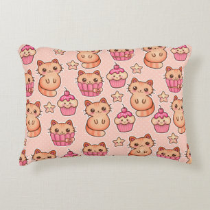 Kawaii Cute Cats and Cupcakes Pink Pattern Decorative Cushion