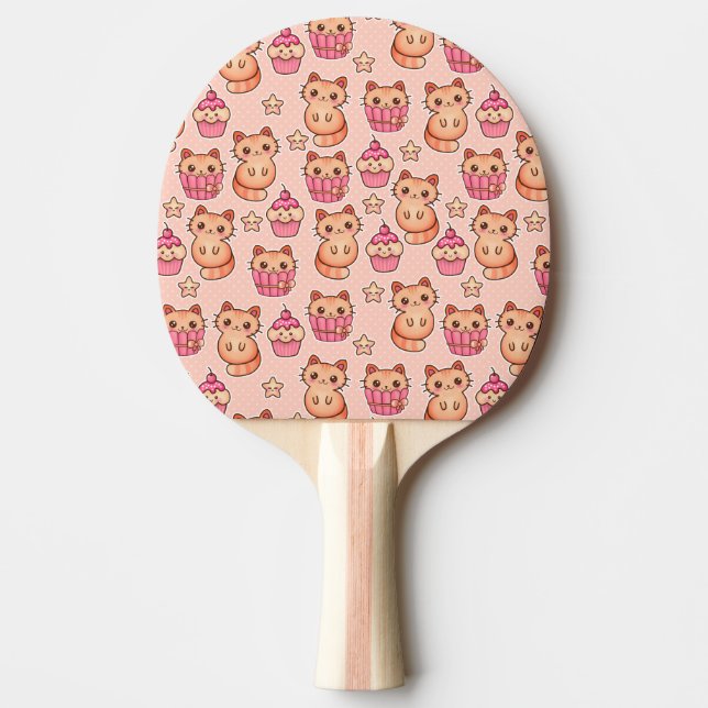 Kawaii Cute Cats and Cupcakes Pink Pattern Ping Pong Paddle (Front)