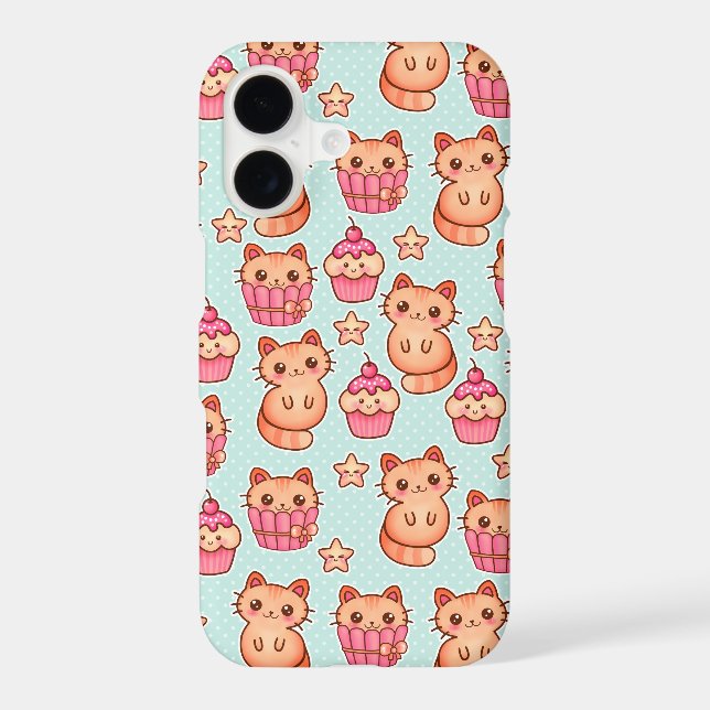 Kawaii Cute Cats Cupcakes Pink and Blue Pattern (Back)