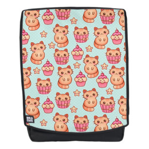 Kawaii Cute Cats Cupcakes Pink and Blue Pattern Backpack