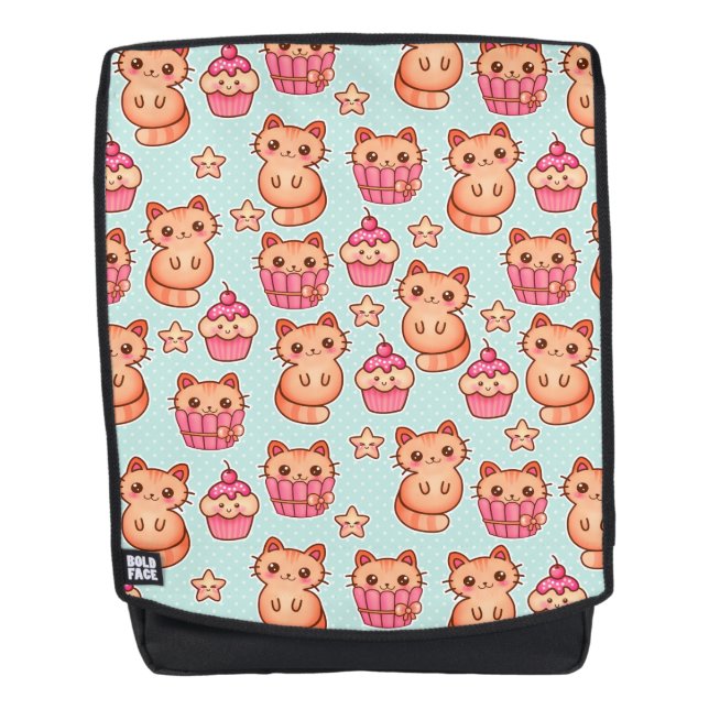 Kawaii Cute Cats Cupcakes Pink and Blue Pattern Backpack (Front)