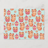 Kawaii Cute Cats Cupcakes Pink and Blue Pattern