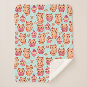 Kawaii Cute Cats Cupcakes Pink and Blue Pattern Sherpa Blanket
