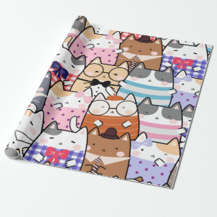  Kawaii Cute Cats Seamless Pattern Wrapping Paper