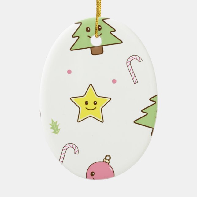 Kawaii Cute Christmas Design Ceramic Tree Decoration (Front)