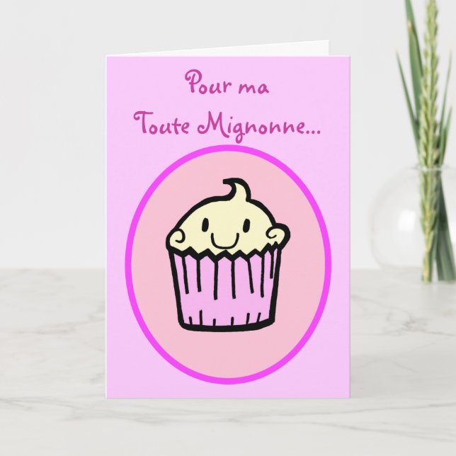 Kawaii Cute Cupcake French Birthday Card (Front)