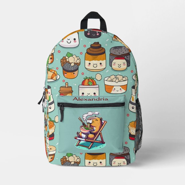 Kawaii Cute Custom Ramen Printed Backpack (Front)