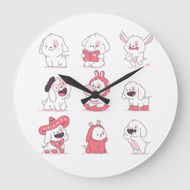  kawaii cute dog  design large clock (Front)
