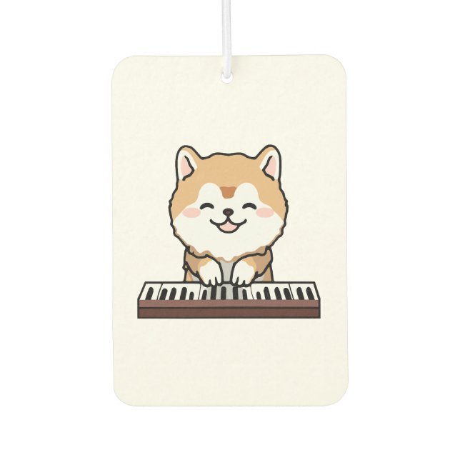 Kawaii Cute Dog Playing Piano Keyboard Car Air Freshener (Front)