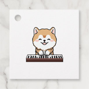 Kawaii Cute Dog Playing Piano Keyboard Favour Tags