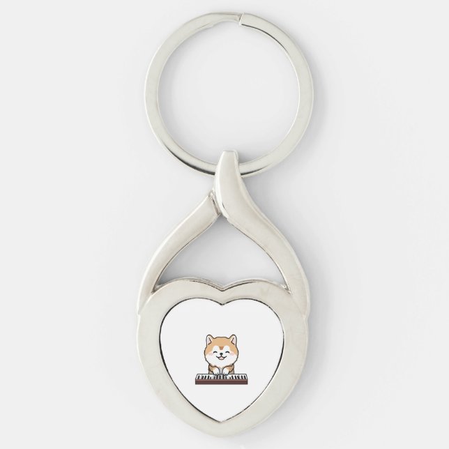 Kawaii Cute Dog Playing Piano Keyboard Key Ring (Front)
