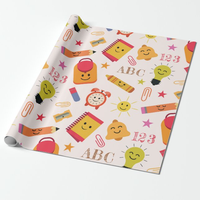 Kawaii Cute Funny School Supplies  Wrapping Paper (Unrolled)