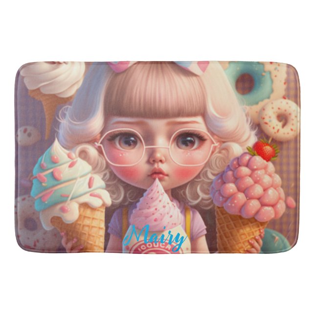 Kawaii cute girl with ice creams   bath mat (Front)