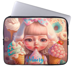 Kawaii cute girl with ice creams laptop sleeve