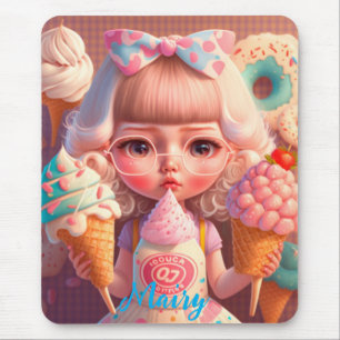 Kawaii cute girl with ice creams        mouse pad